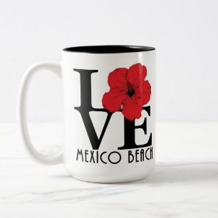 LOVE Mexico Beach 15oz Red Hibiscus Two-Tone Coffee Mug
