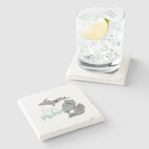 Love Michigan Floral Filled Silhouette Stone Coaster