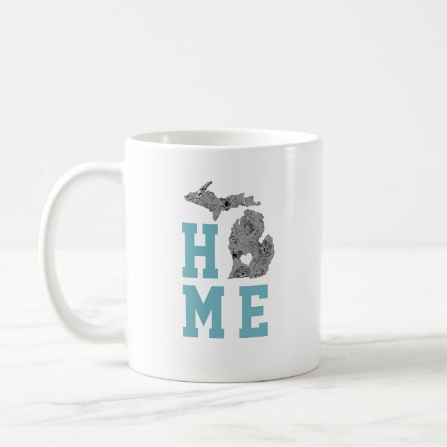 Love Michigan Home With Grey And Blue Poppies Coffee Mug (Left)