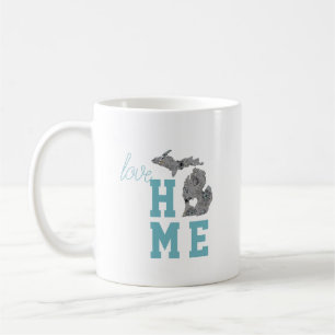 Love Michigan Home With Grey And Blue Poppies Coffee Mug