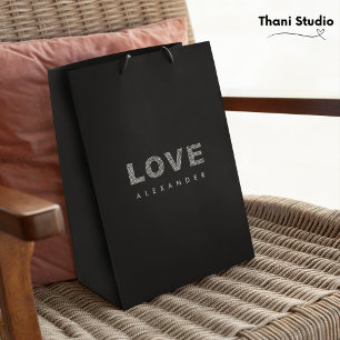 LOVE Modern Black Simple Feminist Valentine Medium Gift Bag