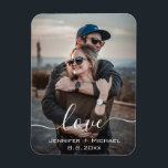 love, modern calligraphy, newlyweds photo magnet<br><div class="desc">love,  photo of couple in love, custom
great for anniversary, valentine's and more.</div>