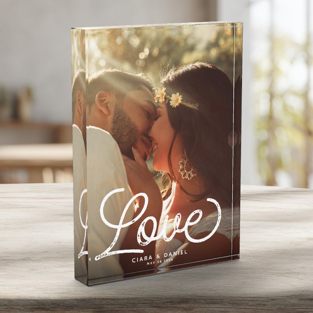 LOVE Modern Calligraphy Simple Wedding Keepsake Photo Block (Creator Uploaded)