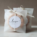Love Modern Calligraphy Wedding Favour Classic Rou Round Sticker<br><div class="desc">Love Favour Sticker with modern calligraphy for Wedding Welcome Bag. Design features a modern style script text layout. To make advanced changes,  please select "Click to customise further" option under Personalise this template.</div>