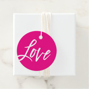 LOVE modern hand lettered white type hot pink Favour Tags
