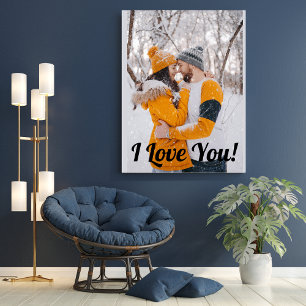 Love Modern Script Couple Photo Elegant Canvas Print