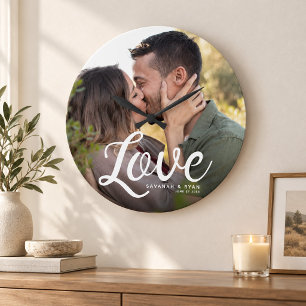 LOVE Modern Simple Script Elegant Keepsake Large Clock