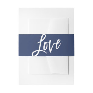 LOVE modern wedding hand lettered navy blue white Invitation Belly Band