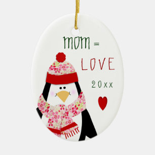 Love MOM Penguin Christmas Gift Ceramic Tree Decoration