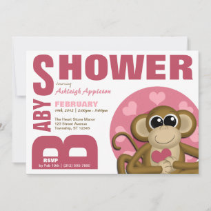 Love Monkey - Bold Pink Baby Shower Invitations