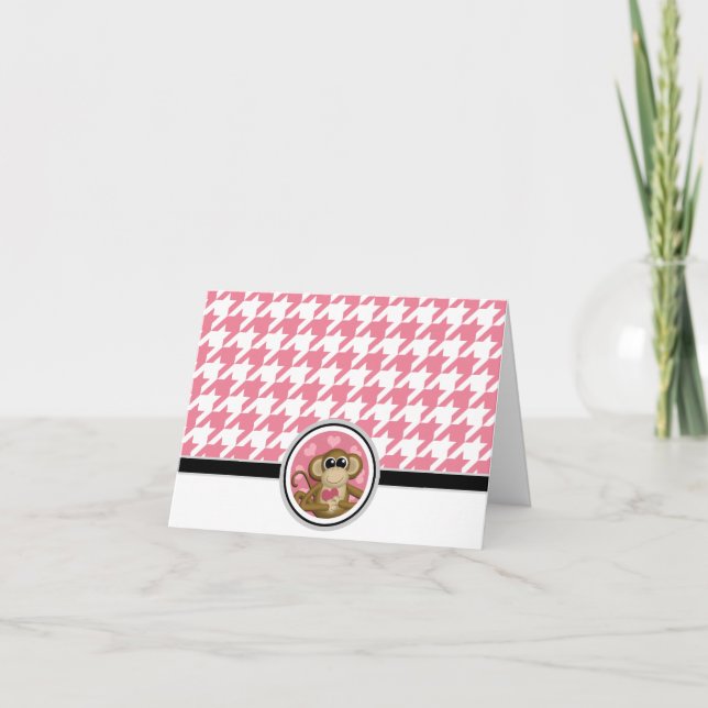 Love Monkey custom Pink Houndstooth Cards (Front)