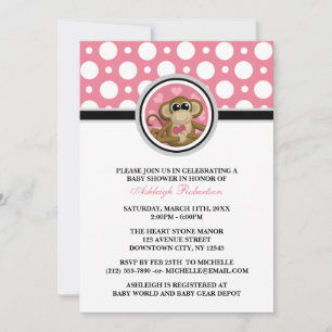 Love Monkey Pink Polka Dot Baby Shower Invitations