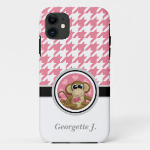 Love Monkey Pink & White Houndstooth iPhone 5 Case