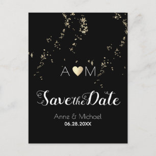 love monogram wedding save-the-date black announcement postcard
