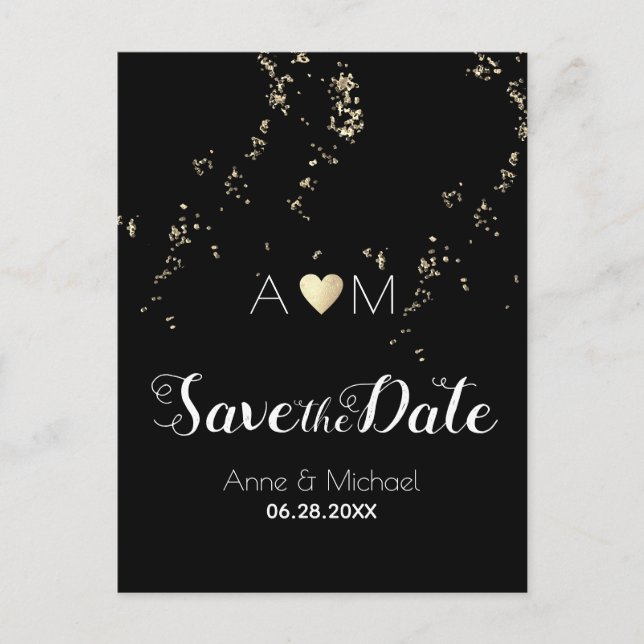 love monogram wedding save-the-date black announcement postcard (Front)