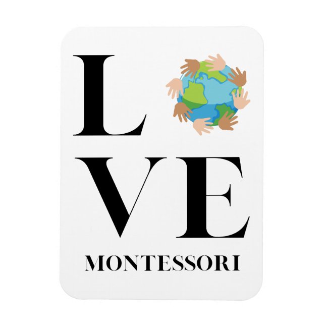Love | Montessori | Hands Around The World  Magnet (Vertical)