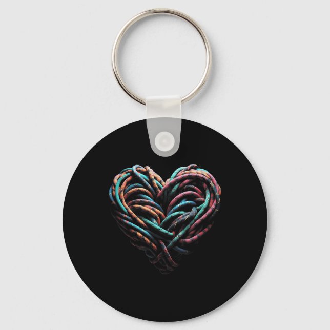 Love Mountain Climbing Rock Climber Heart Key Ring (Front)