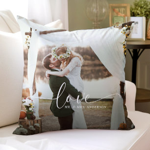 Love Mr. and Mrs. Wedding Photo Cushion