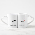 Love Mr Mrs personalised name Coffee Mug Set<br><div class="desc">A good idea for romantic couples to personalise with their own names. Mrs. with a little red heart,  and Mr. with a small black moustache</div>