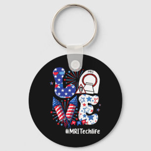 Love Mri Tech Life Usa Flag Fireworks 4th Of July  Key Ring