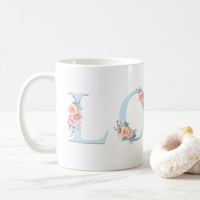 Love Mug Pastel Floral Alphabet Typography (With Donut)