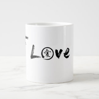 Love mugs with black Japanese kanji