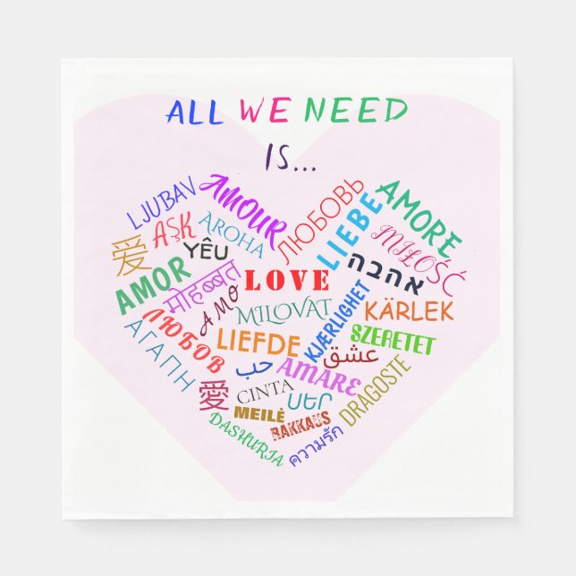 LOVE - Multi Language - Customisable International Napkin (Front)