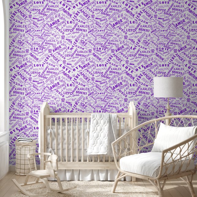 Love Multilingual Text Custom Colours Purple Wallpaper (Kids)