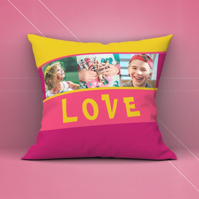 LOVE Multiple Photo Colourful Striped Throw Pillow (LOVE Multiple Photo Colorful Striped Throw Pillow ©Susanne Sachers - Sunny Mind Design)