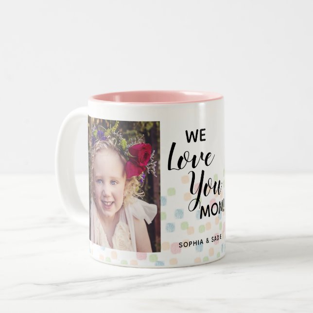 Love Mum 2 Photo Pastel Dots Two-Tone Coffee Mug (Front Left)