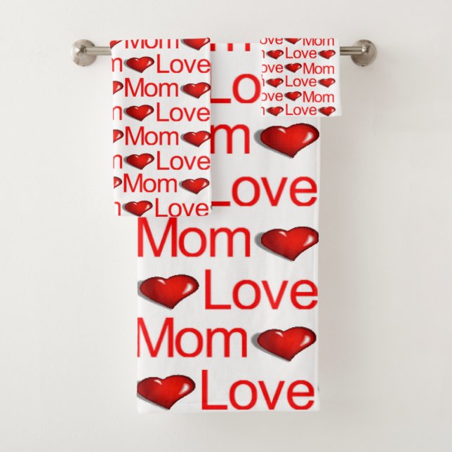 Love Mum Red Hearts Bathroom Towel Sets (Insitu)