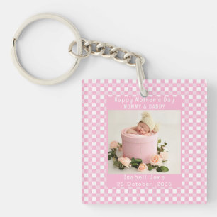 Love Mum Simple Elegant girly White & pink photo Key Ring