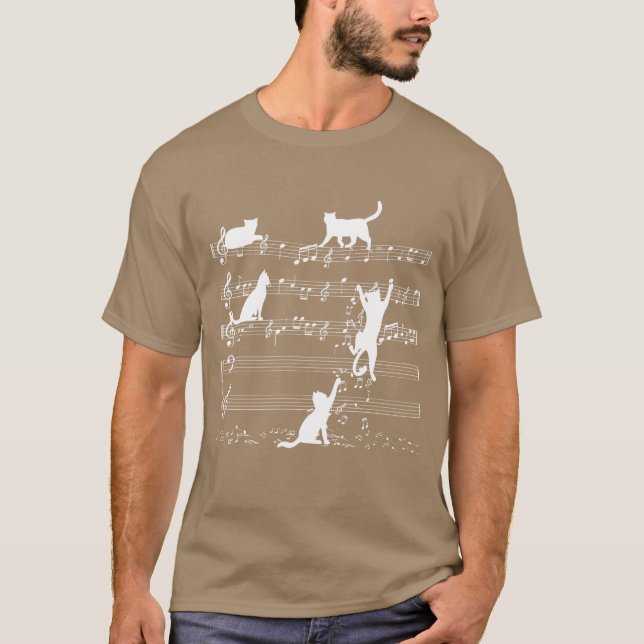 Love Music Cat Playing On Musical Notes Musician v T-Shirt (Front)