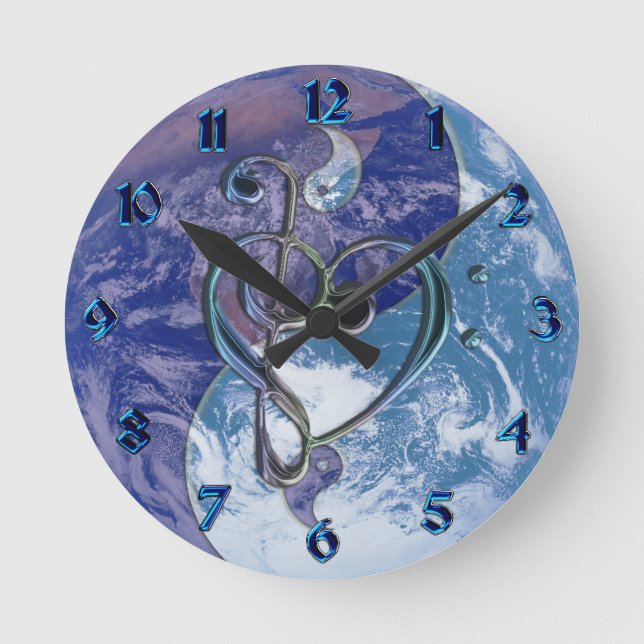 Love Music Clef Heart Yin-Yang Earth Clock (Front)