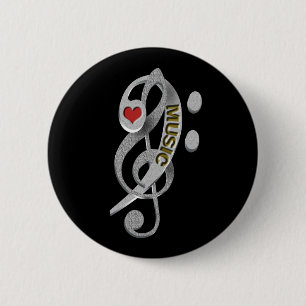 Love Music Clef Sculpture 6 Cm Round Badge