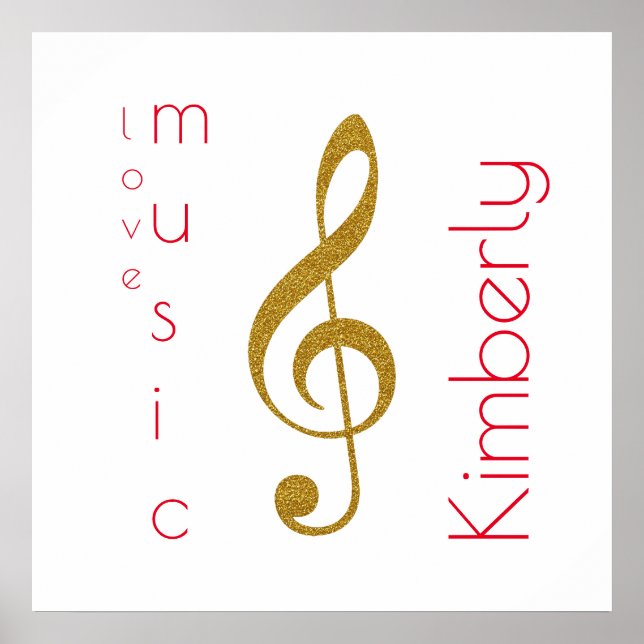 love music, golden treble clef with name poster (Front)