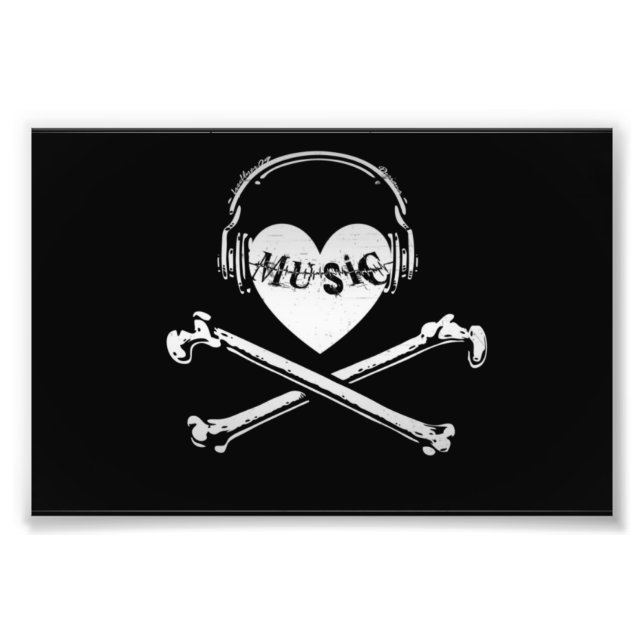 Love Music Headphones Skull and Crossbones Photo Print (Front)