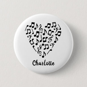 Love Music Heart of Music Notes with Name 6 Cm Round Badge