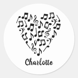 Love Music Heart of Music Notes with Name Classic Round Sticker