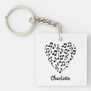 Love Music Heart of Music Notes with Name Key Ring