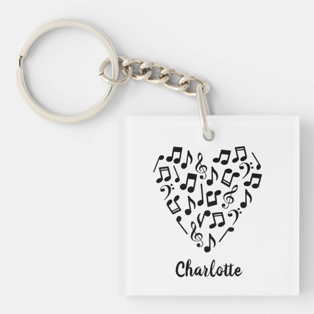 Love Music Heart of Music Notes with Name Key Ring (Front)