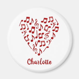 Love Music Heart of Red Music Notes with Name Magnet
