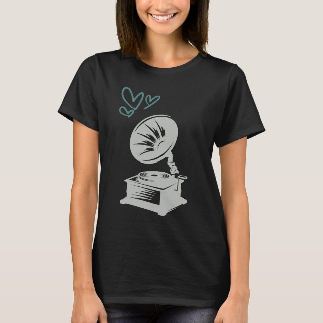 Love Music Old School Gramophone T-Shirt (Front)