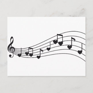 love music, red musical notes with hearts design postcard