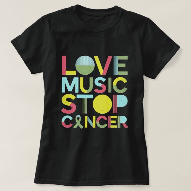 Love Music Stop Cancer St Jude Music  T-Shirt (Design Front)