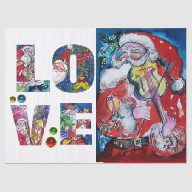 LOVE MUSICAL XMAS PARTY SANTA CLAUS VIOLIN PLAYER TISSUE PAPER (Front)