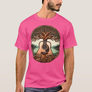 Love Musician Acoustic Guitar Tree Guitar Players  T-Shirt