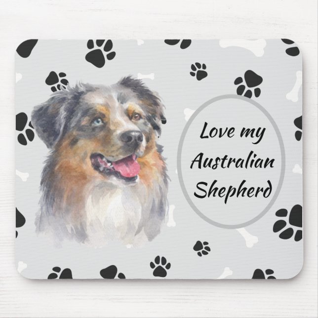 Love My Australian Shepherd Dog Pawprint  Mouse Pa Mouse Pad (Front)