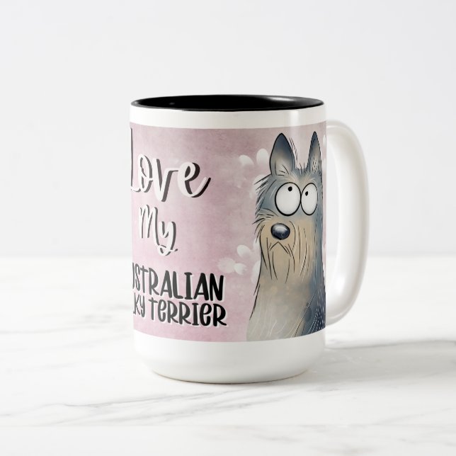 Love My Australian Silky Terrier Cartoon 15oz Two-Tone Coffee Mug (Front Right)