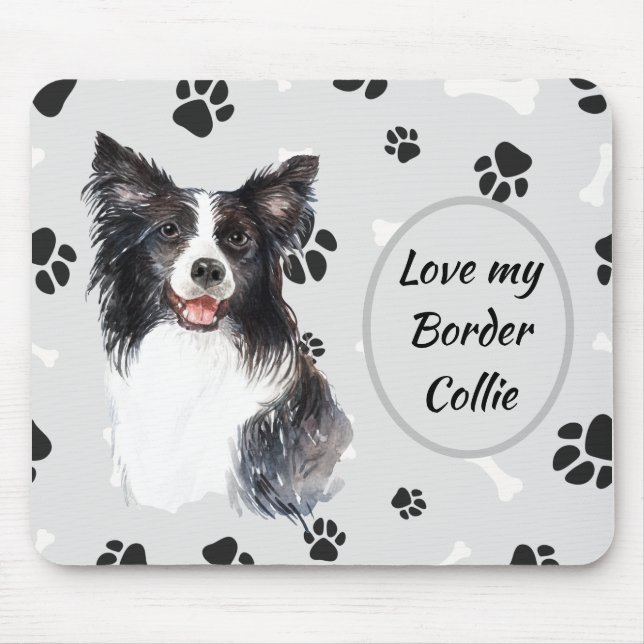Love My Border Collie Dog Pawprint Mouse Pad (Front)